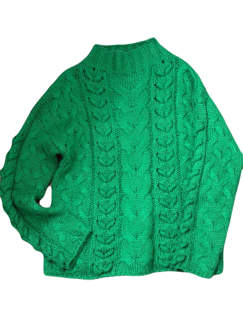 Evereve Moon River Kelly Green High Neck Cable Knit Sweater Size S